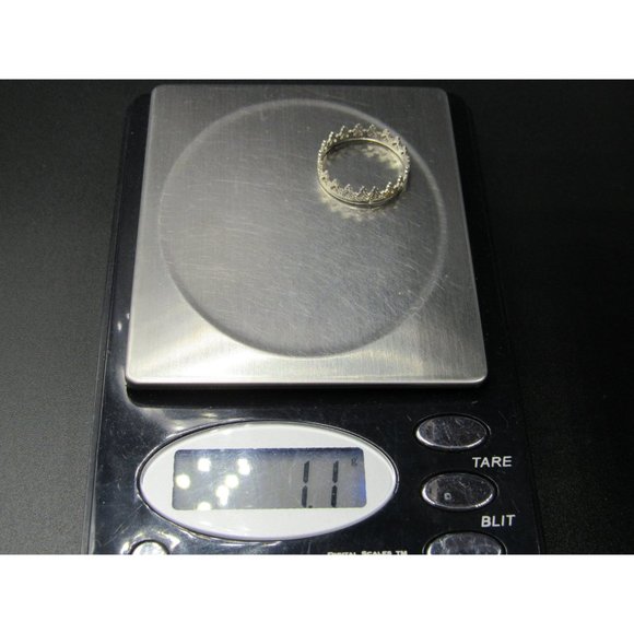 Size 8 Sterling Silver Delicate Heart Crown Band Ring - Picture 5 of 5